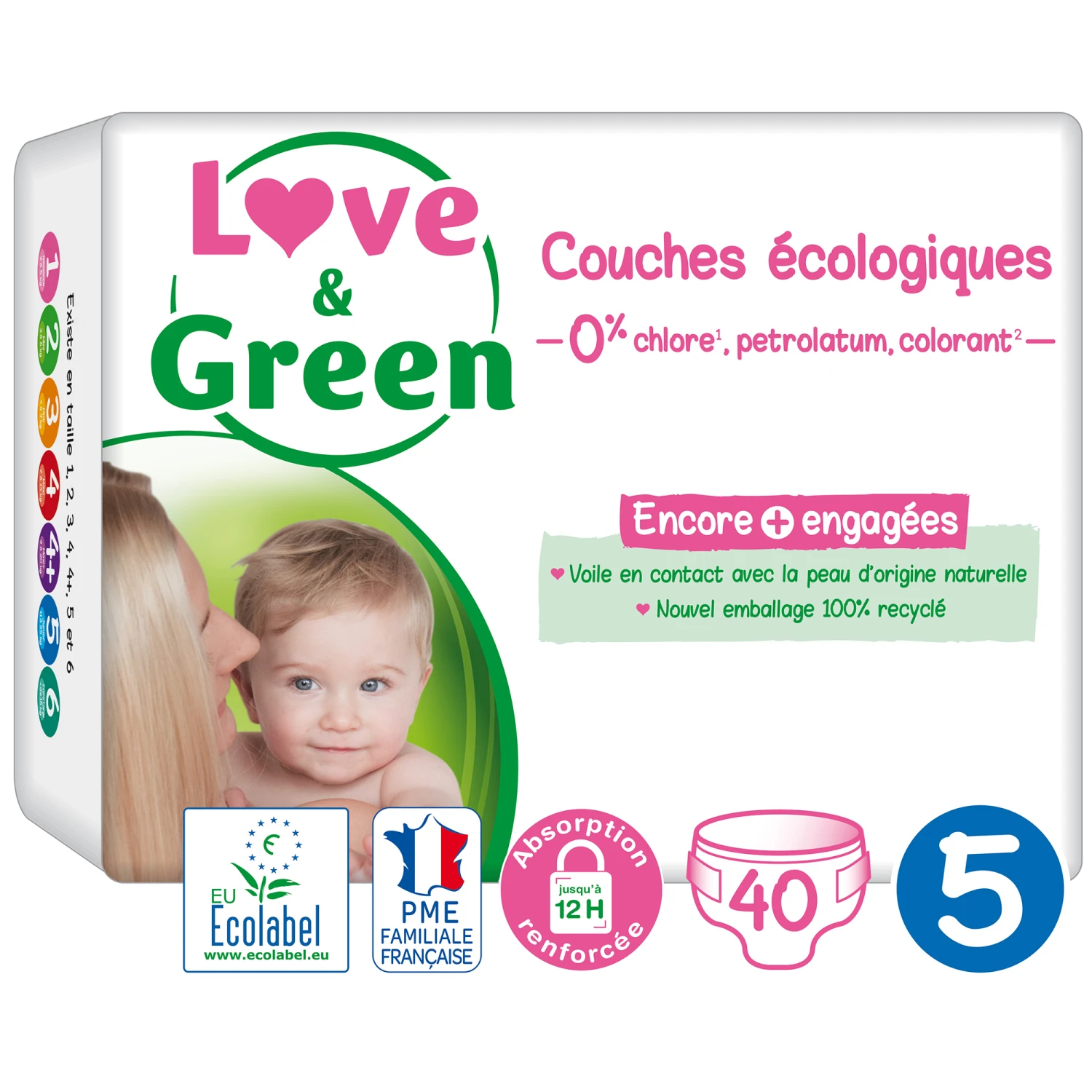 Couches écologiques Blanc T5 De Love & Green 3 Couches écologiques Blanc T5 De Love & Green