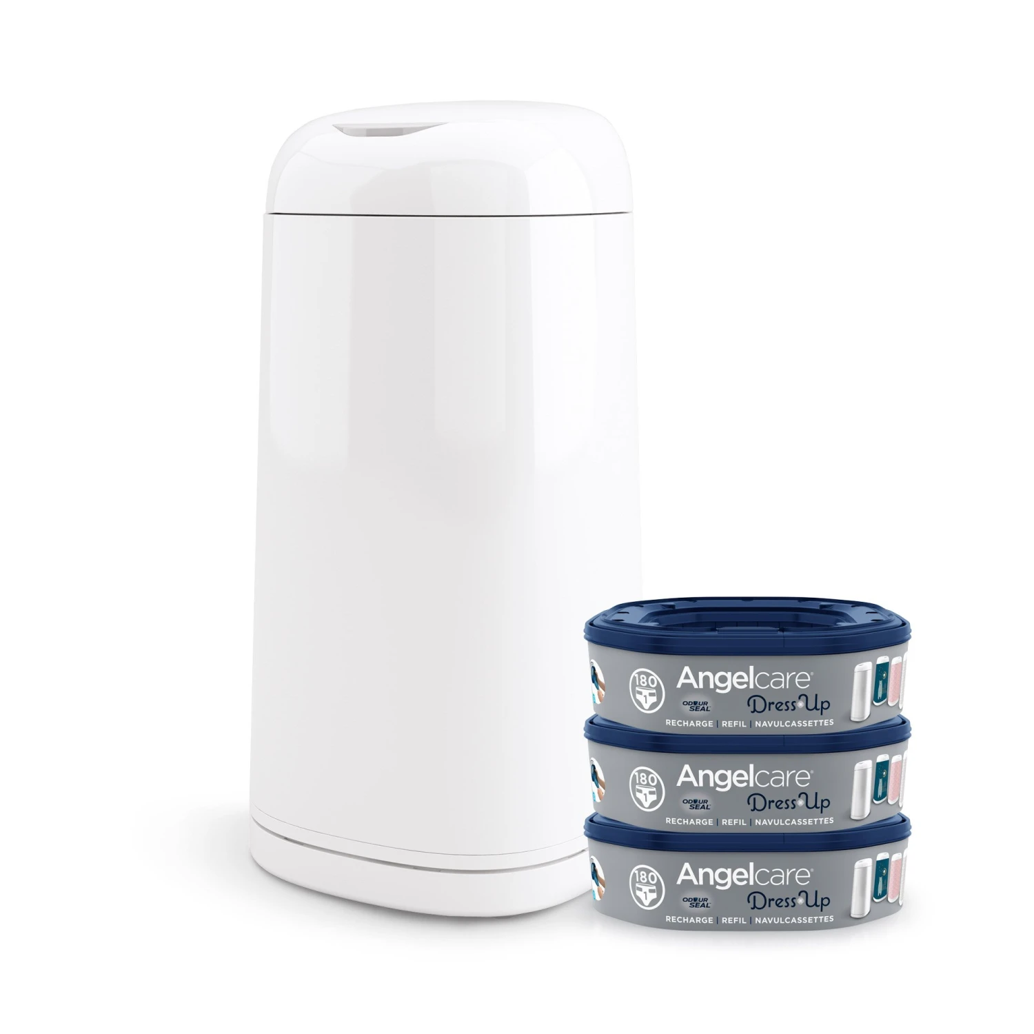 Starter Pack Poubelle à Couches Dress Up + 3 Recharges Blanc De Angelcare 3 Starter Pack Poubelle à Couches Dress Up + 3 Recharges Blanc De Angelcare