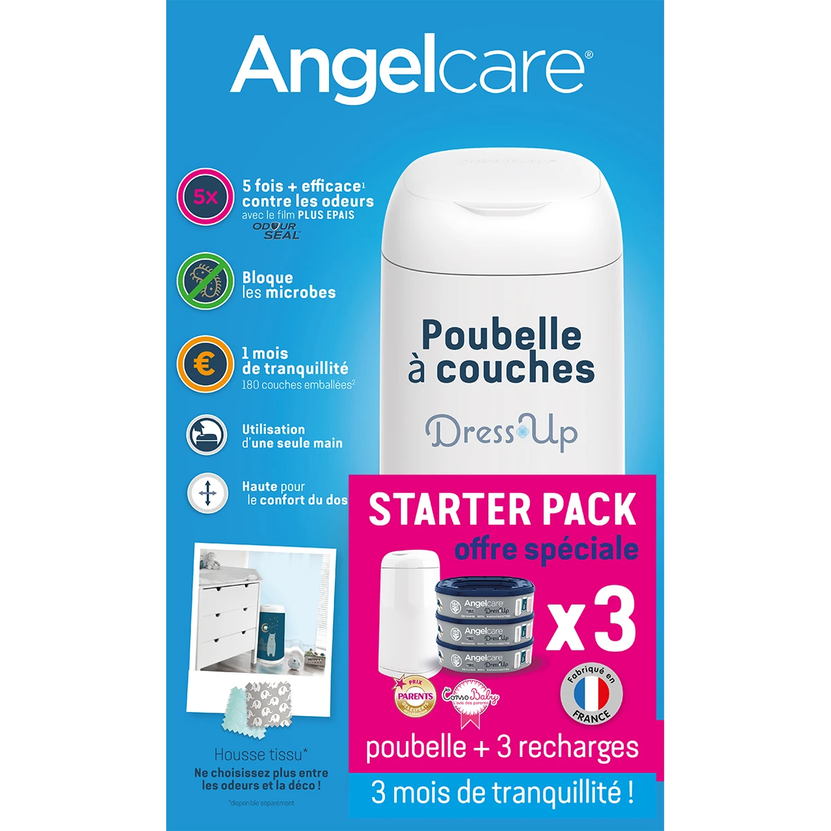 Starter Pack Poubelle à Couches Dress Up + 3 Recharges Blanc De Angelcare 4 Starter Pack Poubelle à Couches Dress Up + 3 Recharges Blanc De Angelcare – Image 2