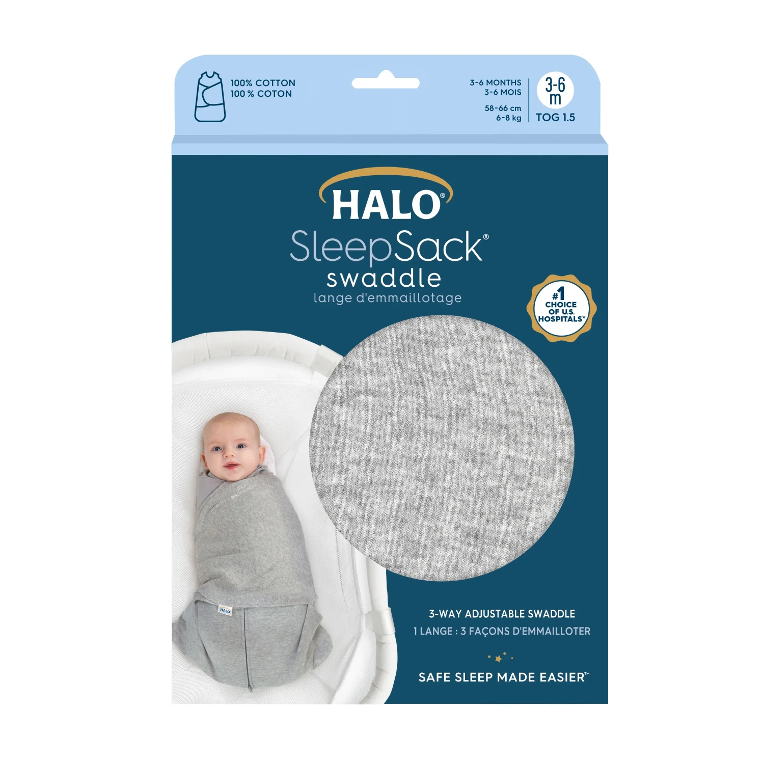 Lange D'emmaillotage 3 En 1 SleepSack® Gris 3-6 Mois De Halo 5 Lange D'emmaillotage 3 En 1 SleepSack® Gris 3-6 Mois De Halo – Image 3