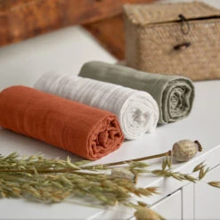 LÄSSIG Lange Mousseline 3 Pièces Rouille/Olive/Blanc 85 X 85 Cm De Lässig -Produits Pour Bébé 01167705 7