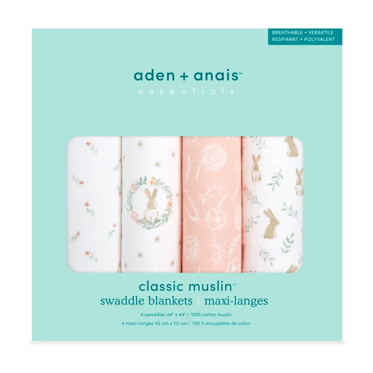Lot De 4 Maxi-Langes Mousseline Blushing Bunnies De Aden + Anais Essentials 8 Lot De 4 Maxi-Langes Mousseline Blushing Bunnies De Aden + Anais Essentials – Image 6
